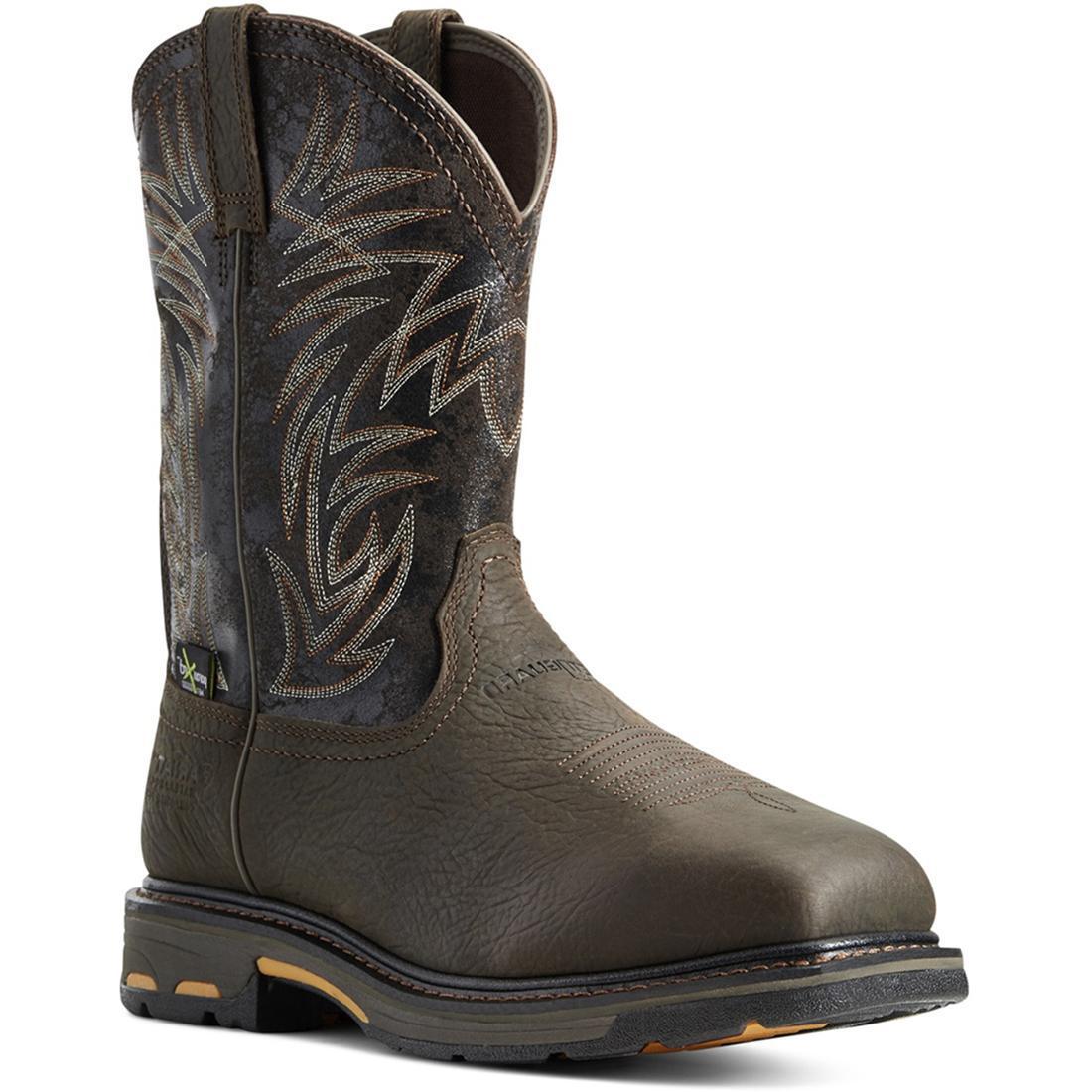 Ariat WorkHog Composite-Toe Waterproof MetGuard Wide Square Toe Work Boot Bruin Brown Profile
