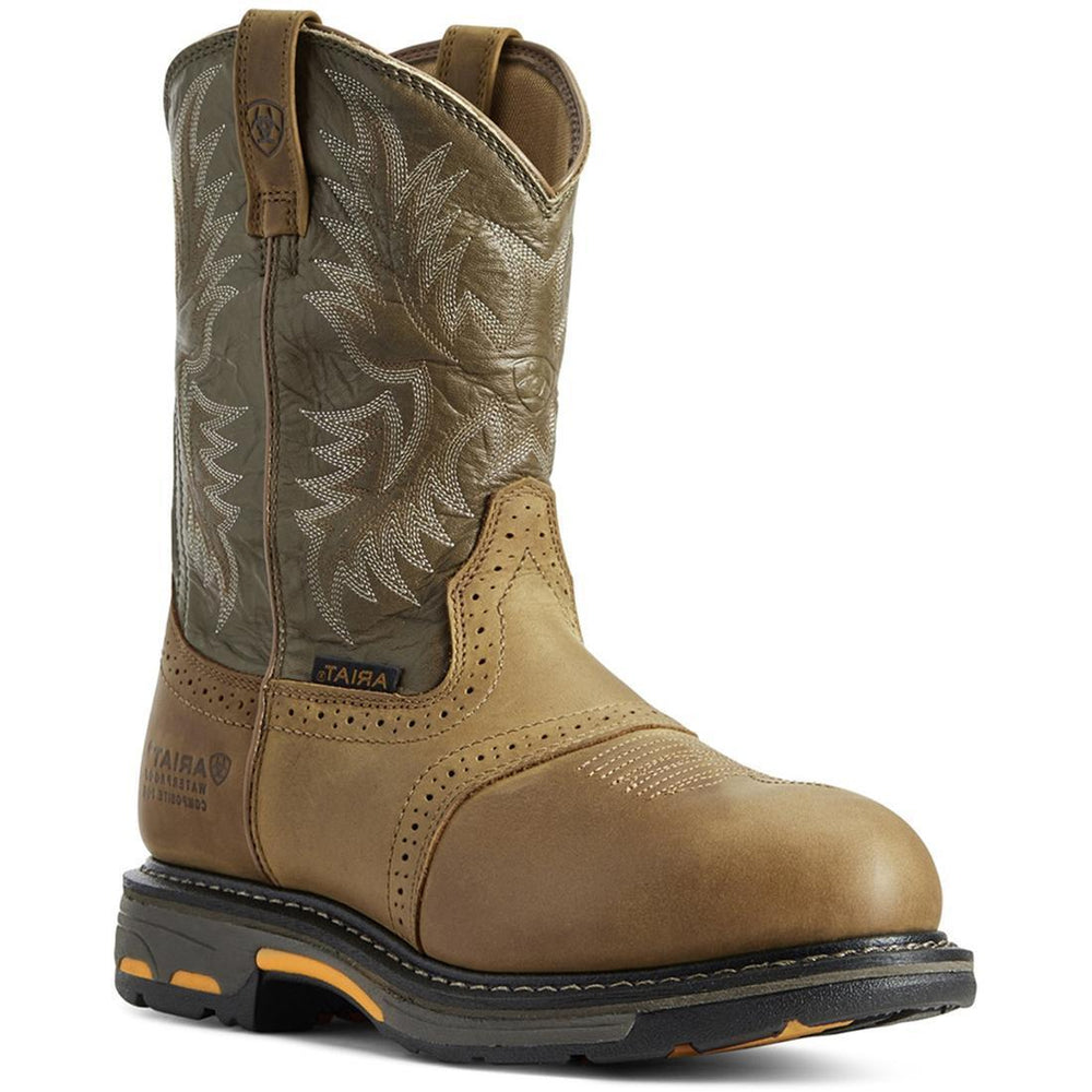 Ariat WorkHog Composite-Toe Waterproof Pull-On Round Toe Work Boot Aged Bark Profile