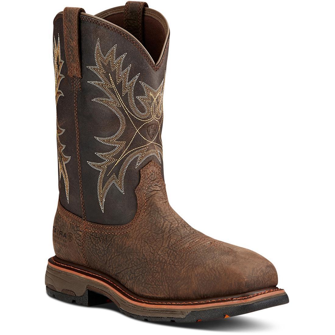 Ariat WorkHog Composite-Toe Waterproof Pull-On Square Toe Work Boot Brown Profile