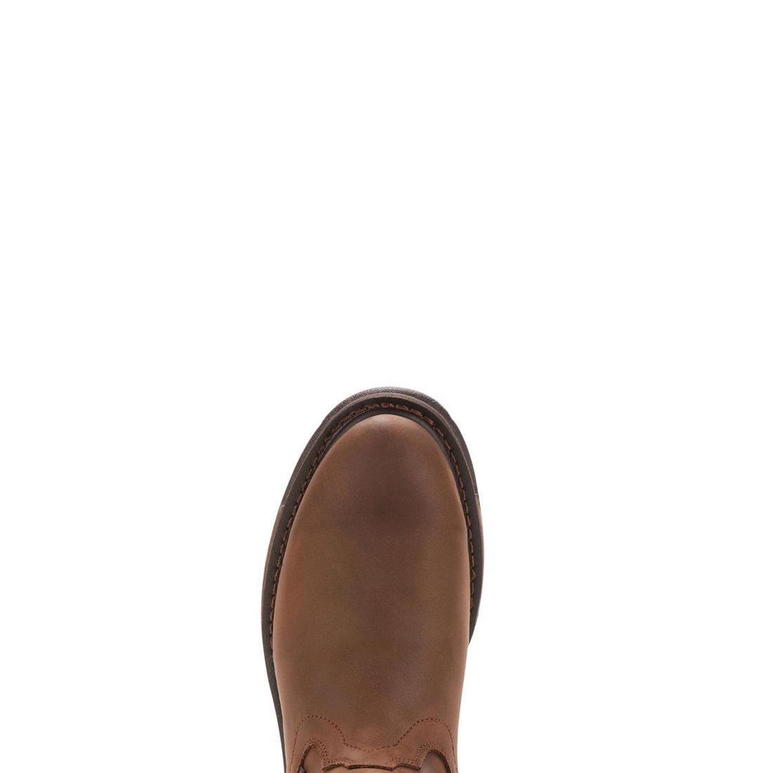 Ariat WorkHog Soft-Toe Waterproof Boot Oily Distressed Brown Upper