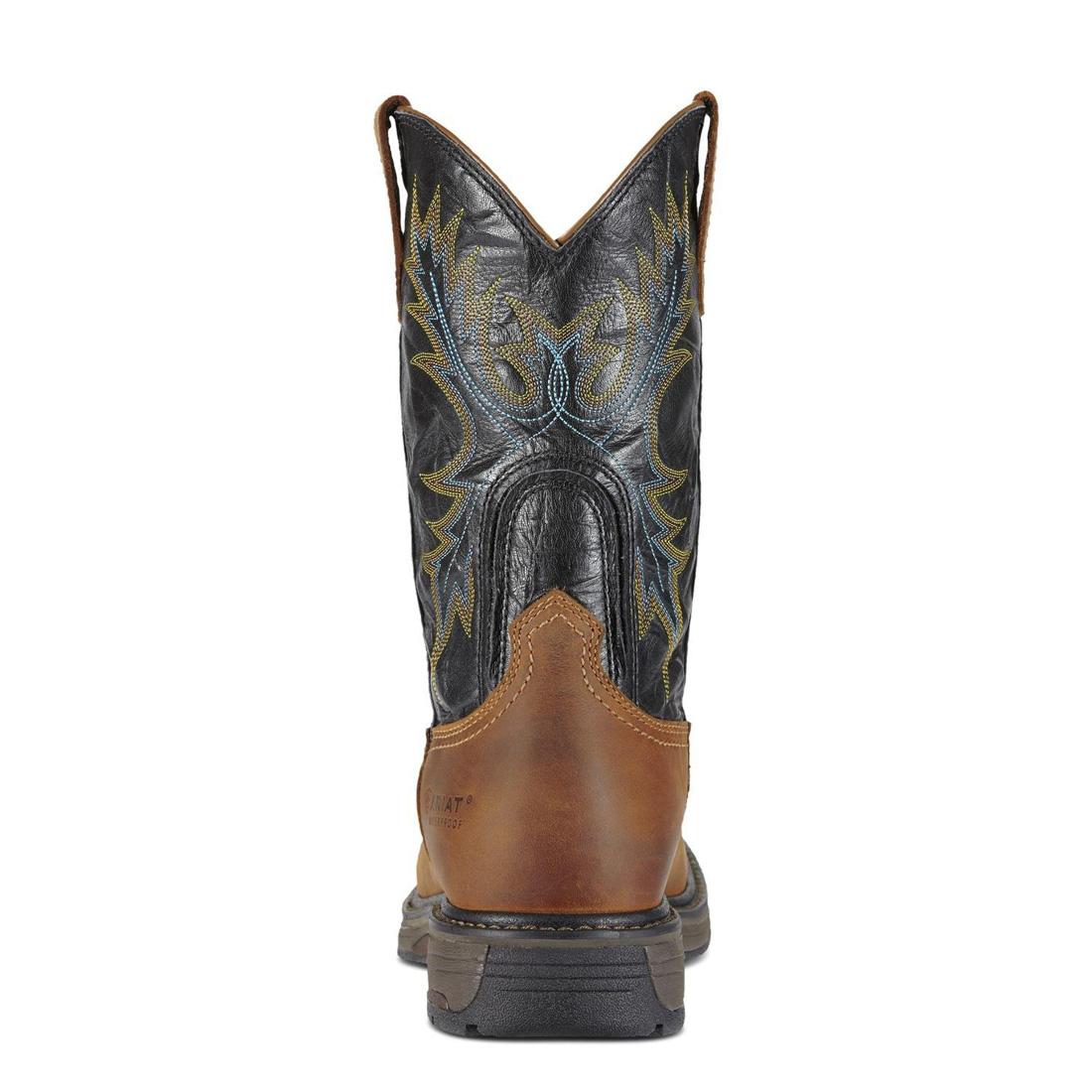 Ariat WorkHog Steel-Toe Waterproof Wide Square Toe Work Boot Aged Bark Heel