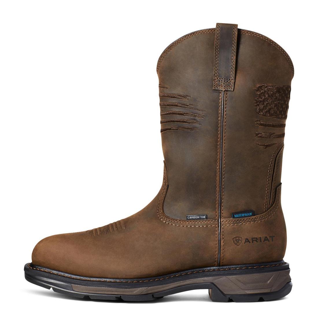 Ariat WorkHog XT Patriot Waterproof Carbon Toe Work Boot Distressed Brown Side