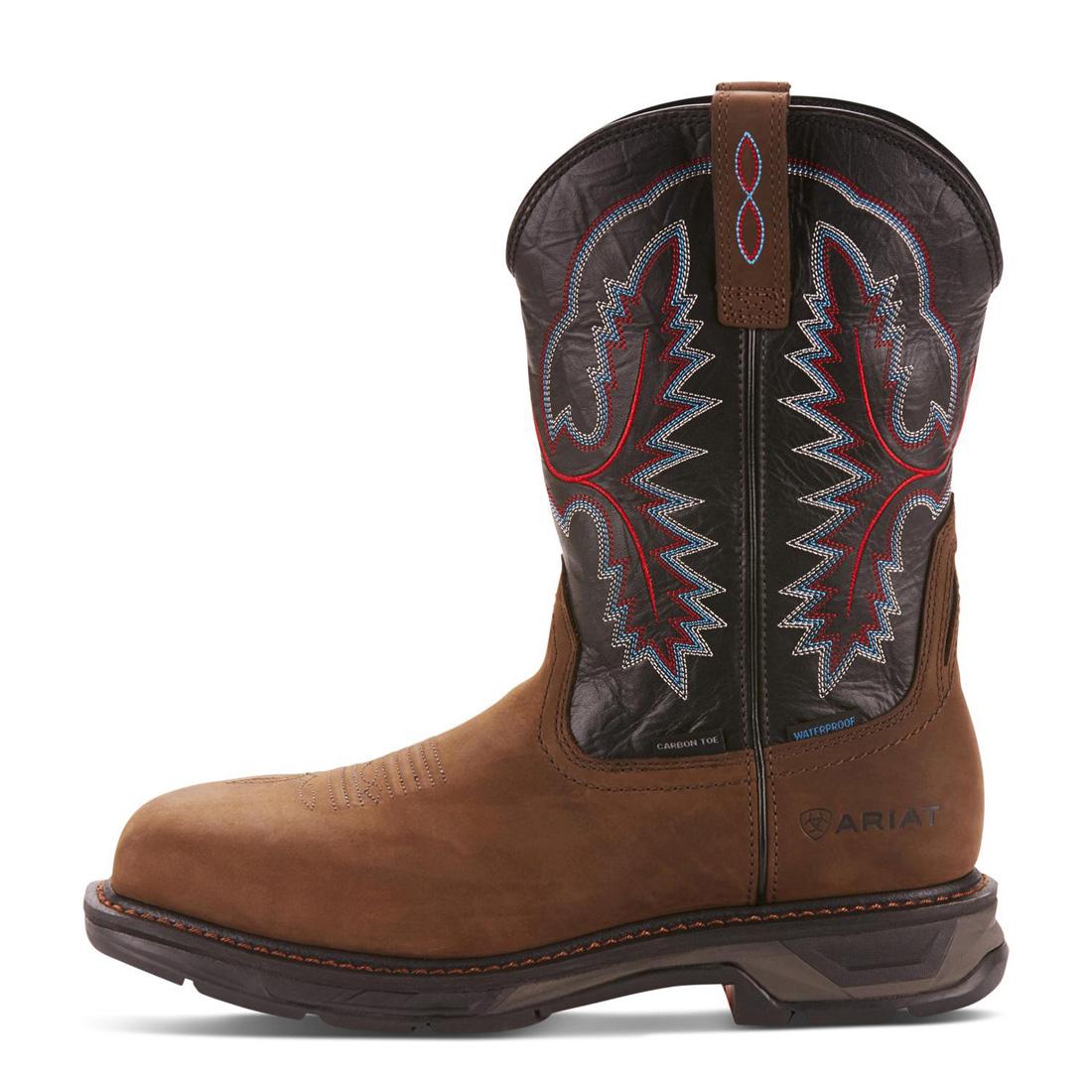 Ariat WorkHog XT Wide Square Toe Waterproof Carbon Toe Work Boot Oily Distressed Brown Heel