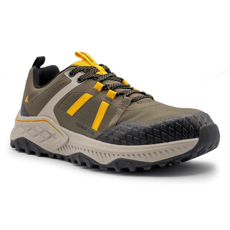 Avenger Aero Trail Composite Toe Work Shoes – Olive/Yellow A1222 Medial Image
