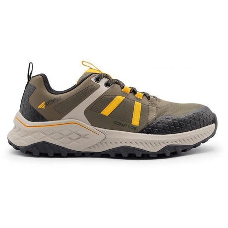 Avenger Aero Trail Composite Toe Work Shoes – Olive/Yellow Profile View