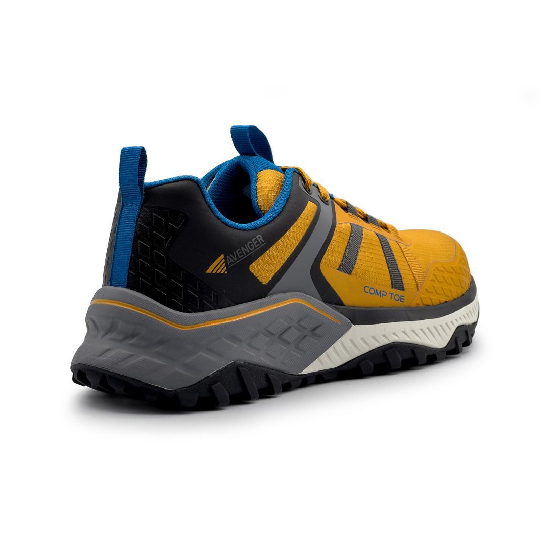 Avenger Aero Trail Composite Toe Work Shoes – Yellow/Blue A1221 Heel Image