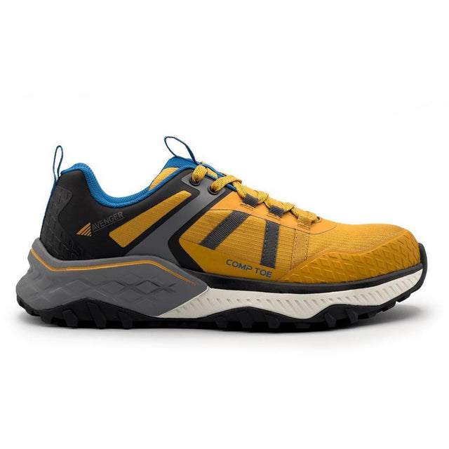 Avenger Aero Trail Composite Toe Work Shoes – Yellow/Blue Profile View