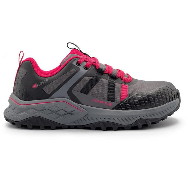 Avenger Aero Trail Women’s Composite Toe Work Shoes – Grey/Magenta Profile View