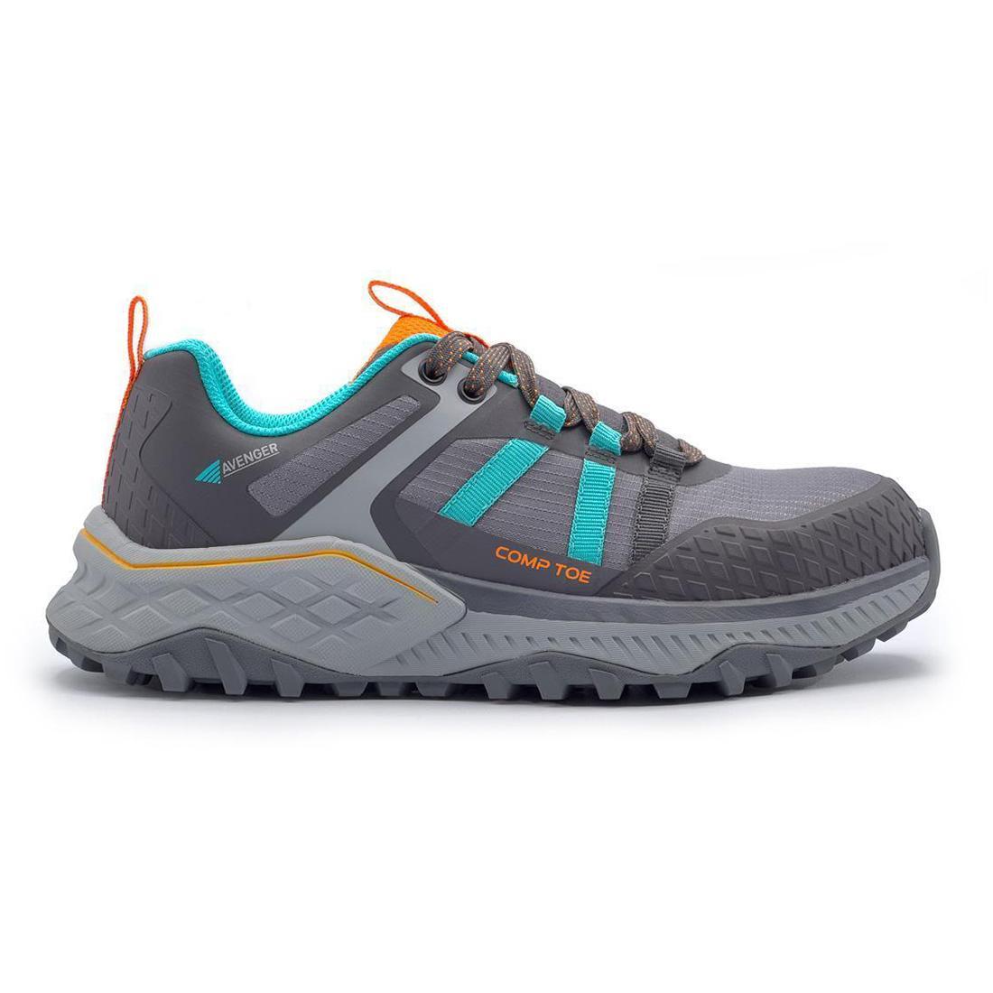 Avenger Aero Trail Women’s Composite Toe Work Shoes – Grey/Teal Profile View