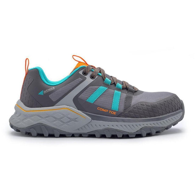 Avenger Aero Trail Women’s Composite Toe Work Shoes – Grey/Teal Profile View