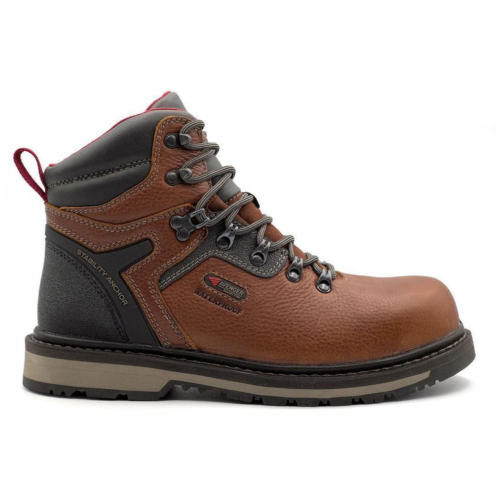 Avenger Blacksmith 6" Waterproof Aluminum Toe Work Boots – Med Brown Profile View