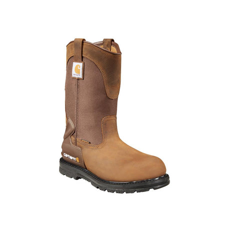 Carhartt 11" Heritage Steel-Toe Waterproof Wellington Pull On Work Boot Brown CMP1200 angle view
