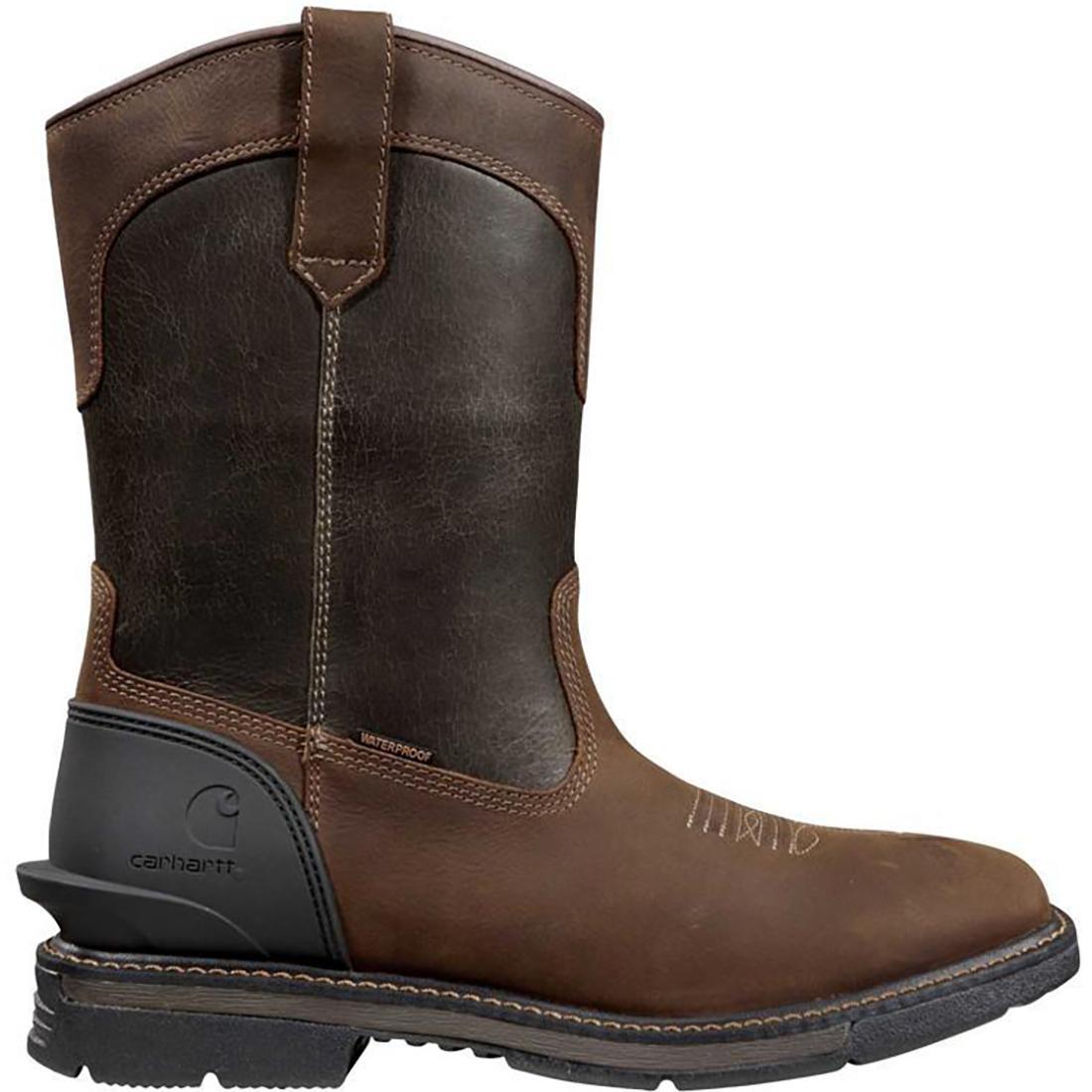 Carhartt 11" Montana Soft Toe Waterproof Square Toe Wellington Pull-On Boot Dark Brown Profile View