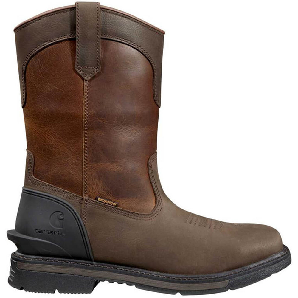 Carhartt 11" Montana Steel-Toe Waterproof Square Toe Wellington Pull-On Work Boot Dark Red Brown Profile View