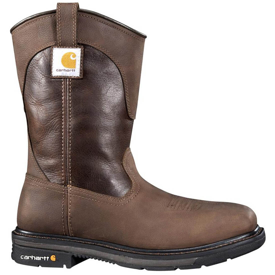 Carhartt 11" Rugged Flex Steel-Toe Waterproof Square Toe Wellington Pull-On Work Boot Dark Brown Profile View