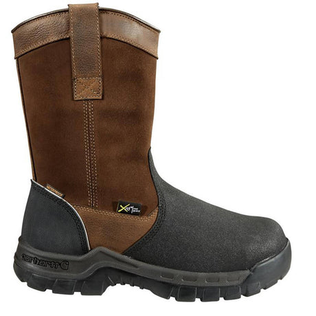 Carhartt 11" Rugged Flex Composite-Toe Waterproof MetGuard Wellington Pull On Work Boot Brown/Black Profile View