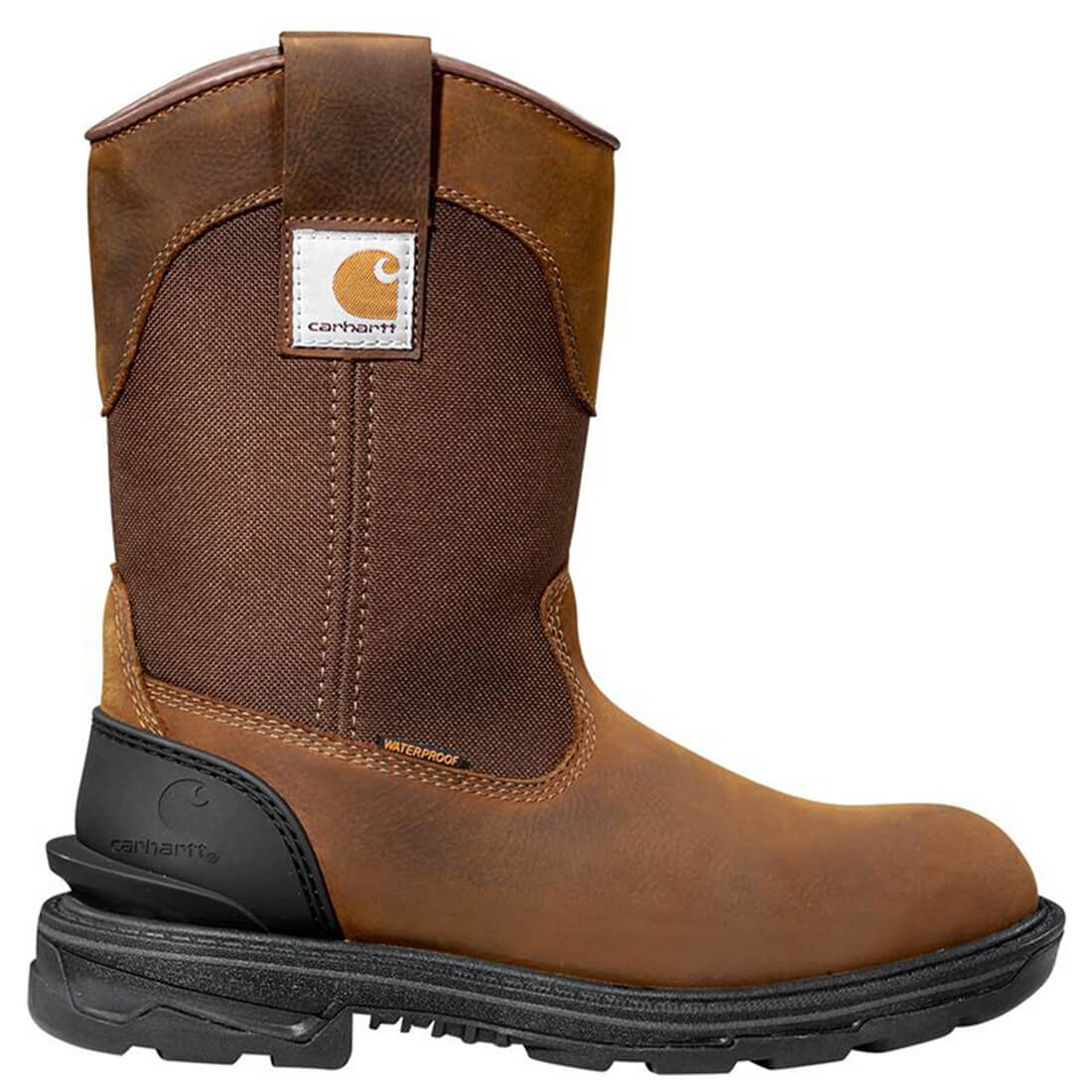 Carhartt 11" Women's Ironwood Alloy-Toe Waterproof Wellington Pull-On Work Boot Brown Profile View