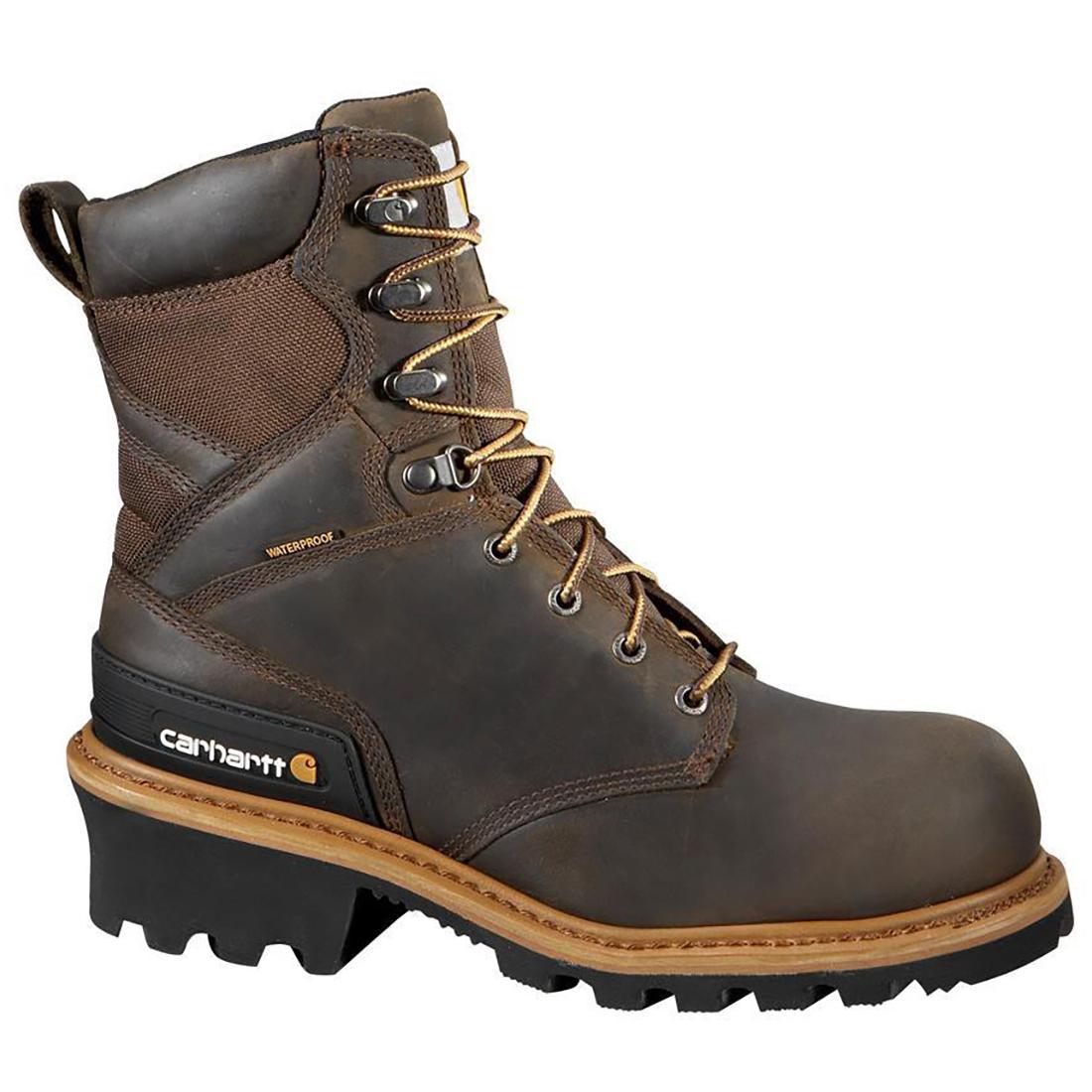 Carhartt 8" Waterproof Climbing Logger Composite Toe Work Boot Brown Profile View