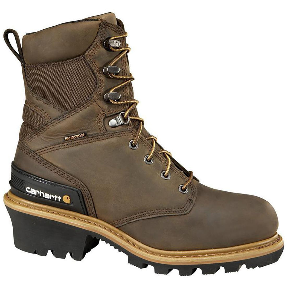 Carhartt 8" Waterproof Insulated Climbing Logger Composite Toe Work Boot Brown Profile View