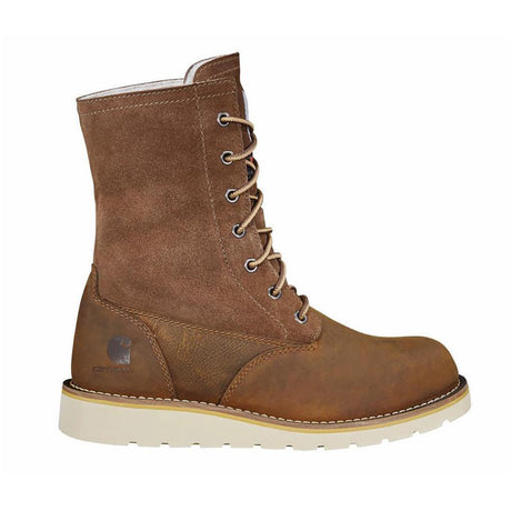 Carhartt 8" Women's Waterproof Sherpa Lined Fold Down Winter Wedge Soft Toe Boot Brown Profile View