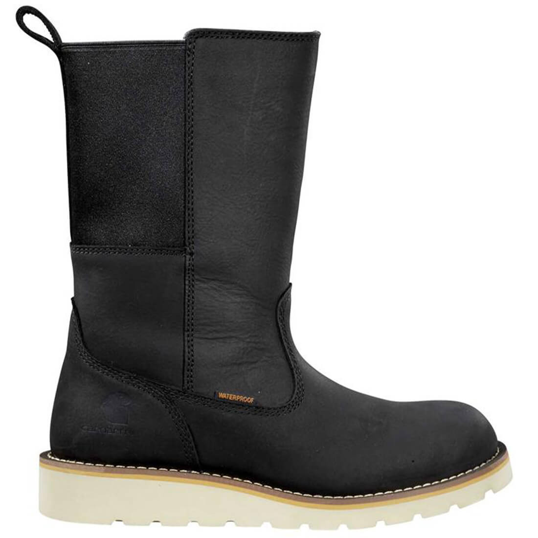 Carhartt 10" Women's Wellington Soft-Toe Waterproof Pull On Wedge Work Boot Black Profile View