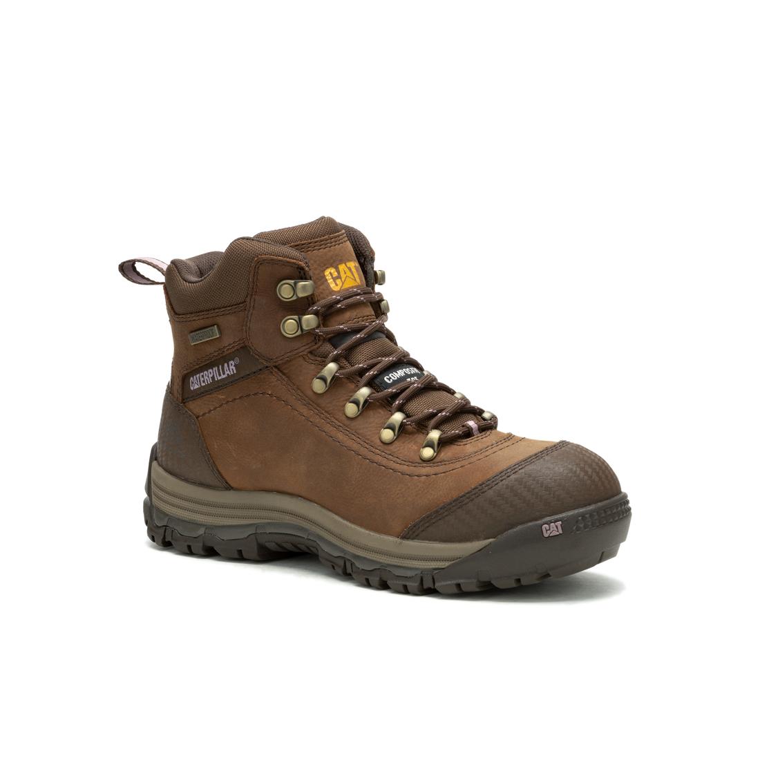 Caterpillar Ally Women’s Composite-Toe Waterproof Work Boot Brown P90760 Medial Image
