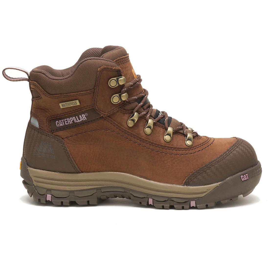 Caterpillar Ally Women’s Composite-Toe Waterproof Work Boot Brown Profile View