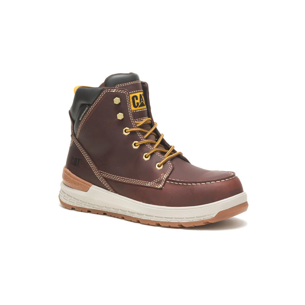 Caterpillar Impact Composite-Toe Waterproof Work Boot Red Brown P91402 Medial Image