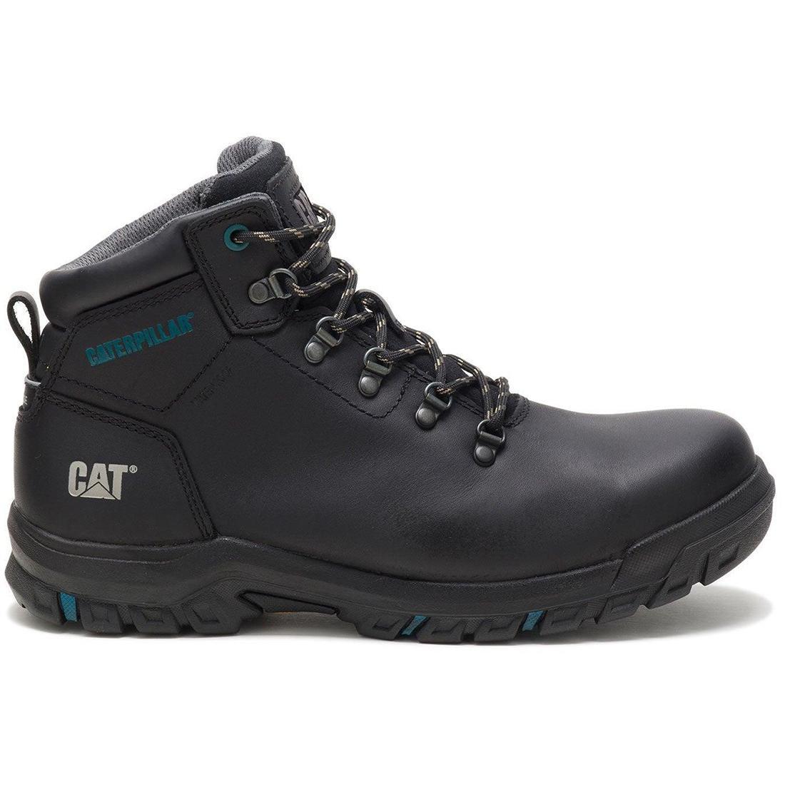 Caterpillar Mae Women’s Steel-Toe Waterproof Work Boot Black Profile View