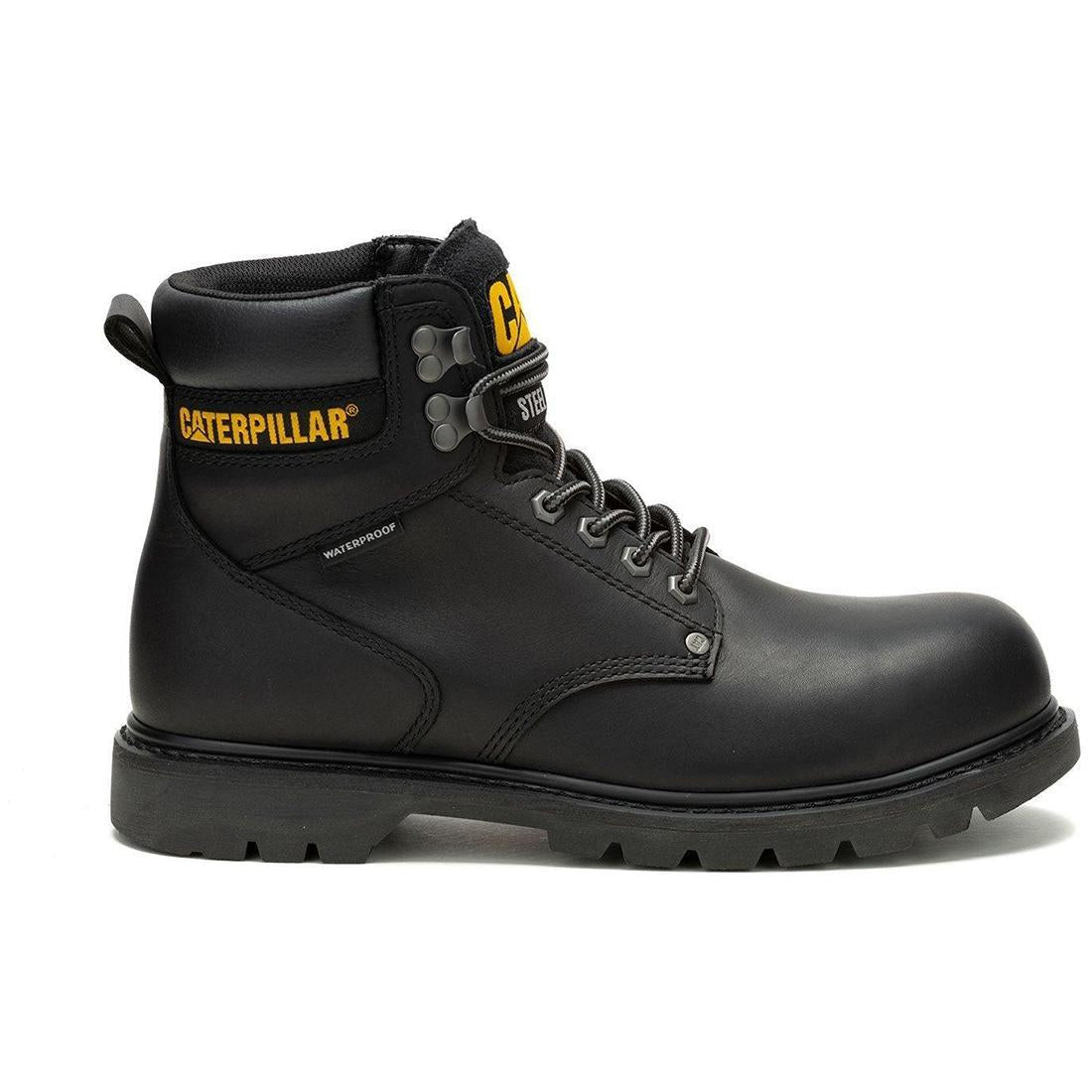 Caterpillar Second Shift Steel-Toe Waterproof Work Boot Black Profile View