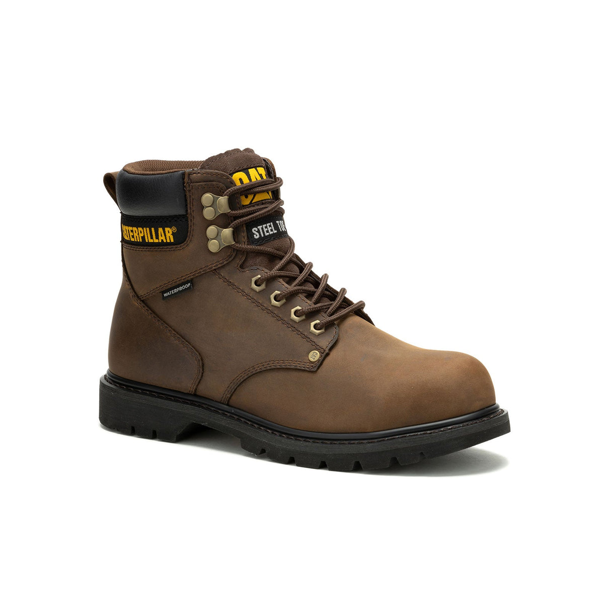 Caterpillar Second Shift Steel-Toe Waterproof Work Boot Dark Brown P91660 Medial Image