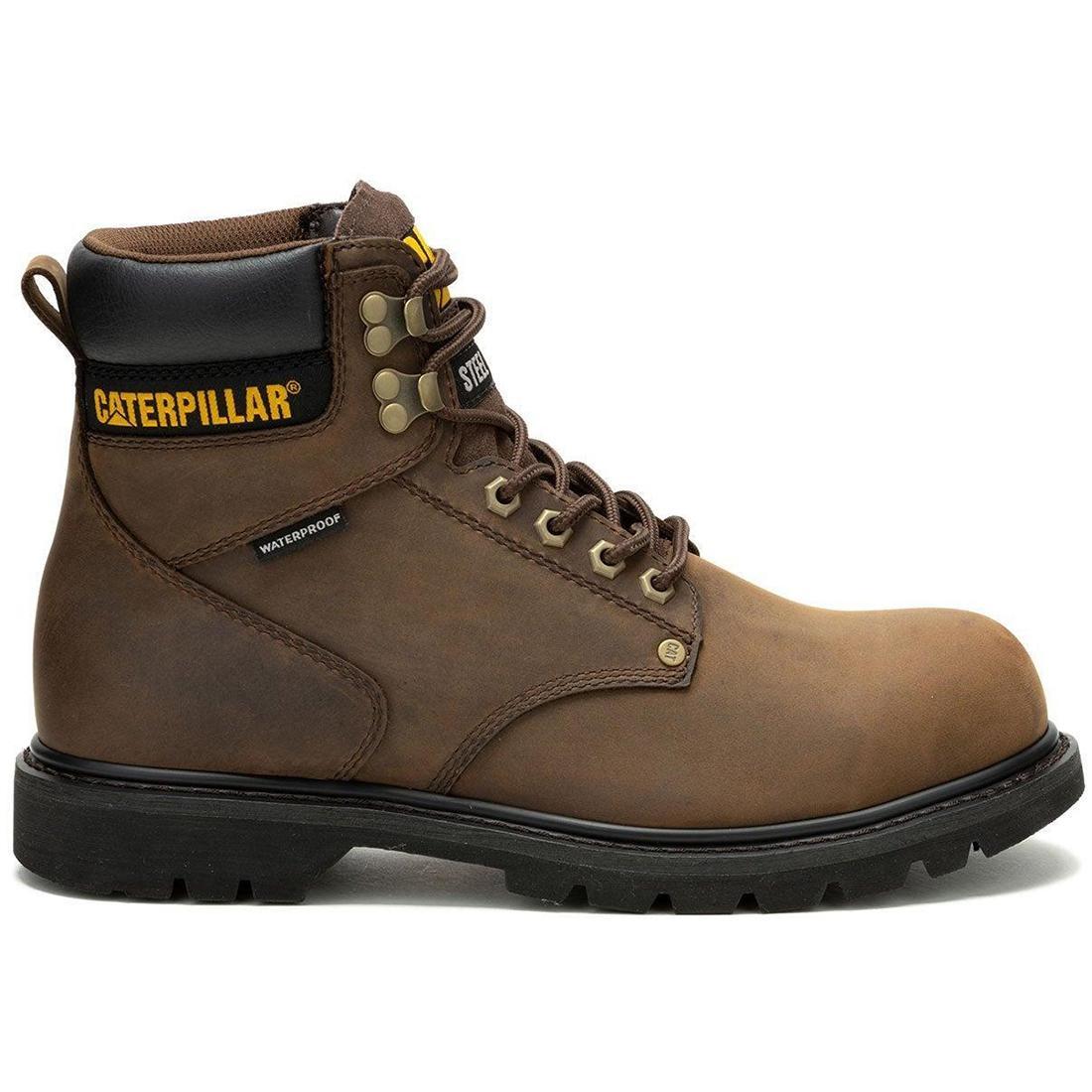 Caterpillar Second Shift Steel-Toe Waterproof Work Boot Dark Brown Profile View