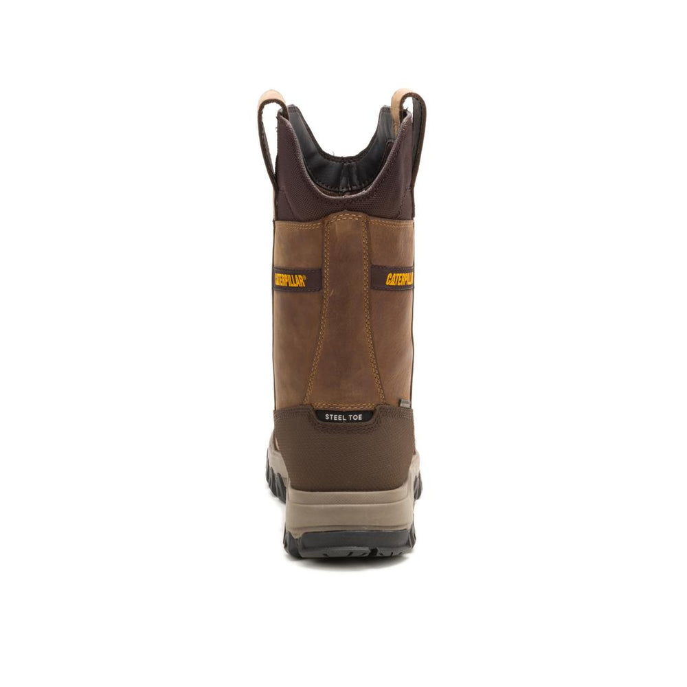 Caterpillar Threshold Rebound Pull On WP Steel-Toe Pull On Boot Bison P91772 Heel Image