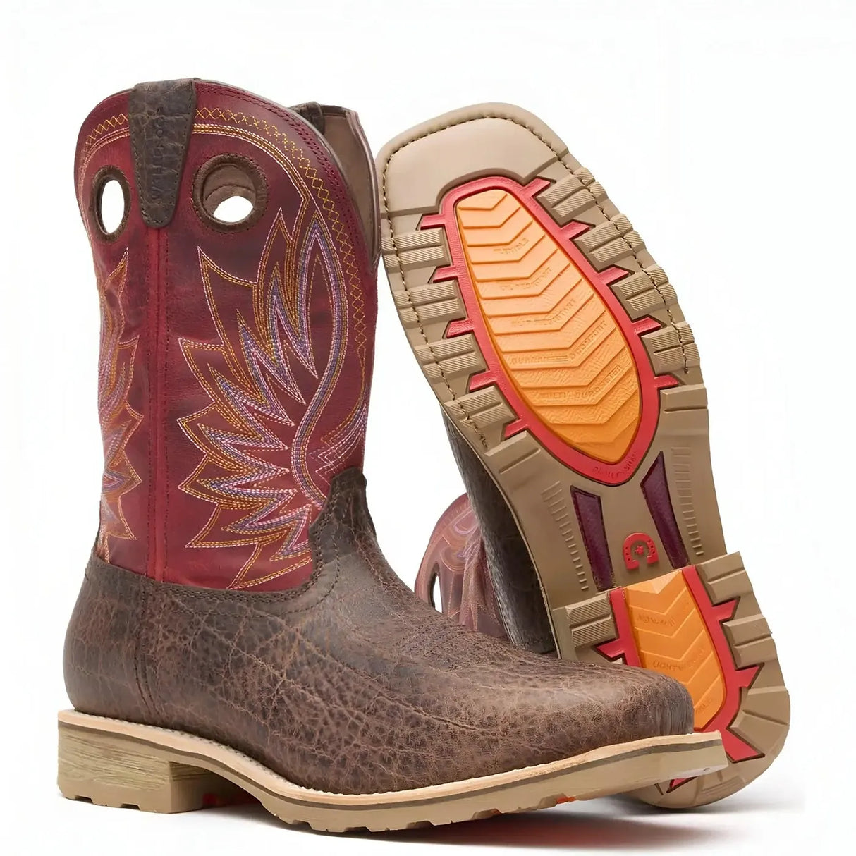 Durango Maverick Pro Steel Toe Waterproof Western Work Boot Safari Elephant And Crimson Side