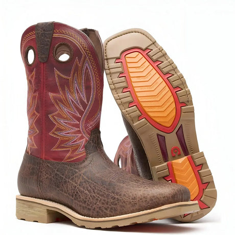 Durango Maverick Pro Steel Toe Waterproof Western Work Boot Safari Elephant And Crimson Side