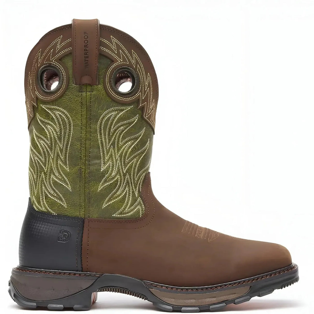 Durango Maverick XP Waterproof Western Work Boot Brown And Green Medial