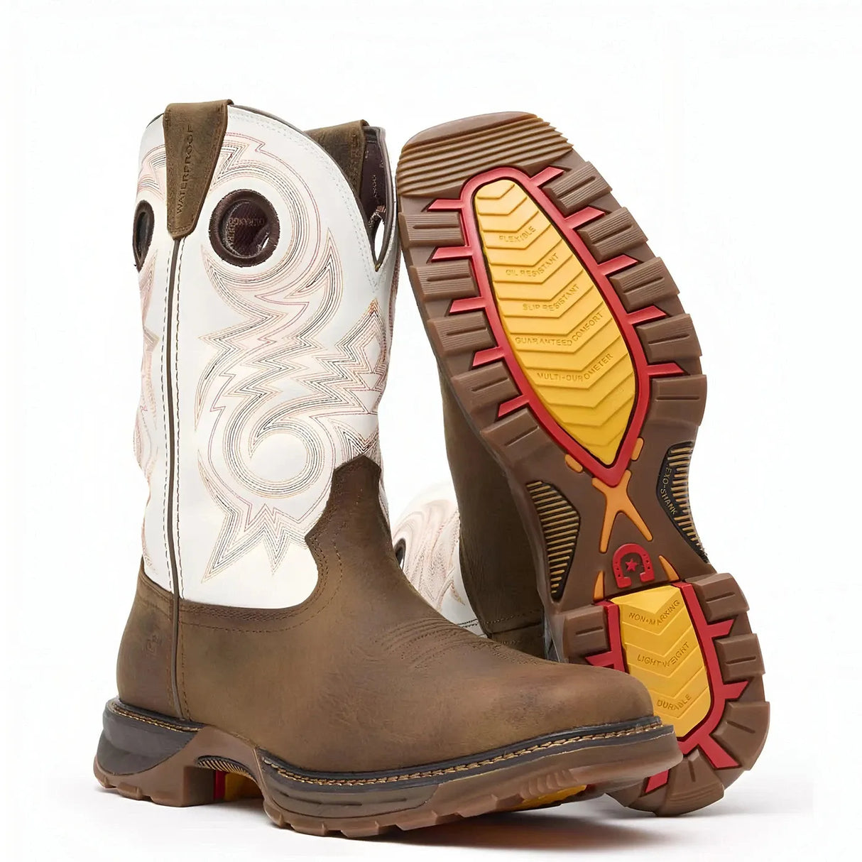 Durango Maverick XP Waterproof Western Work Boot Chocolate And White Heel