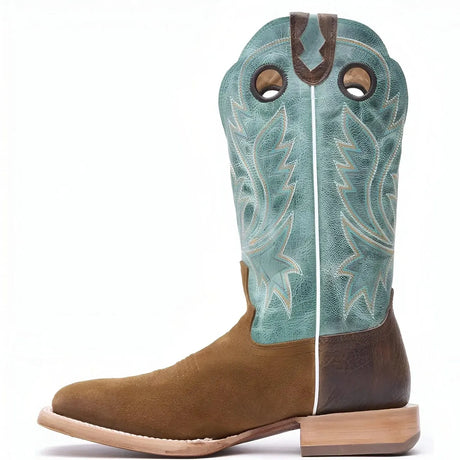 Durango PRCA Roughout Western Boot whiskey Tobacco And Aqua Heel