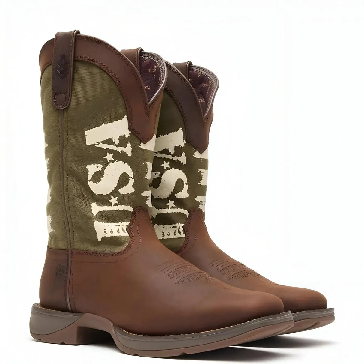 Durango Rebel Army Green USA Print Western Boot Heel