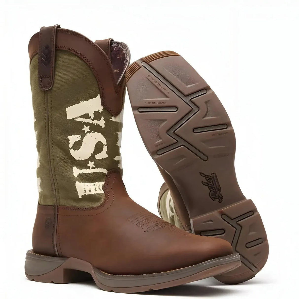 Durango Rebel Army Green USA Print Western Boot Side