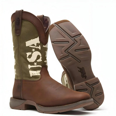 Durango Rebel Army Green USA Print Western Boot Side