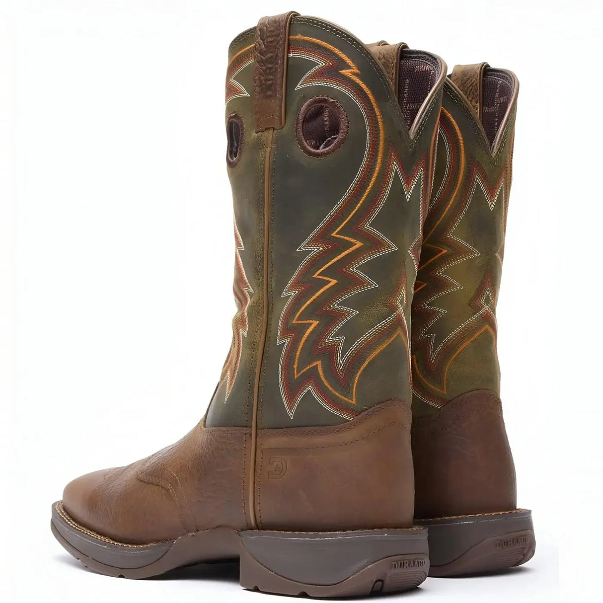 Durango Rebel Dark Chestnut and Hunter Green Western Boot Heel