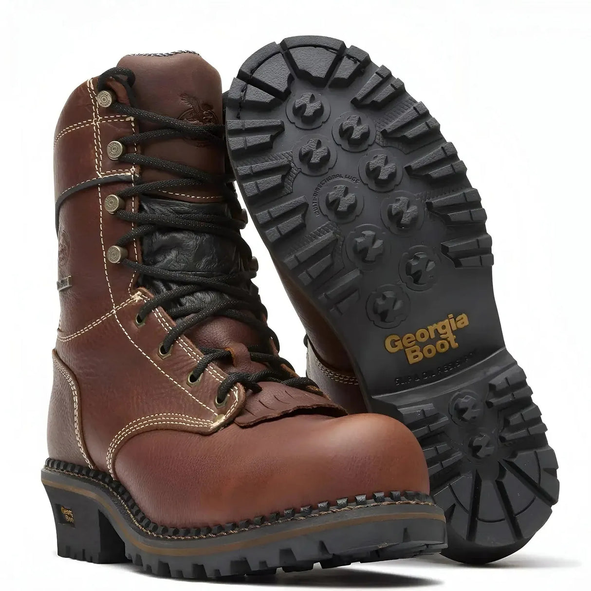 Georgia Boot AMP LT Logger Composite Toe Waterproof Work Boot Brown Sole
