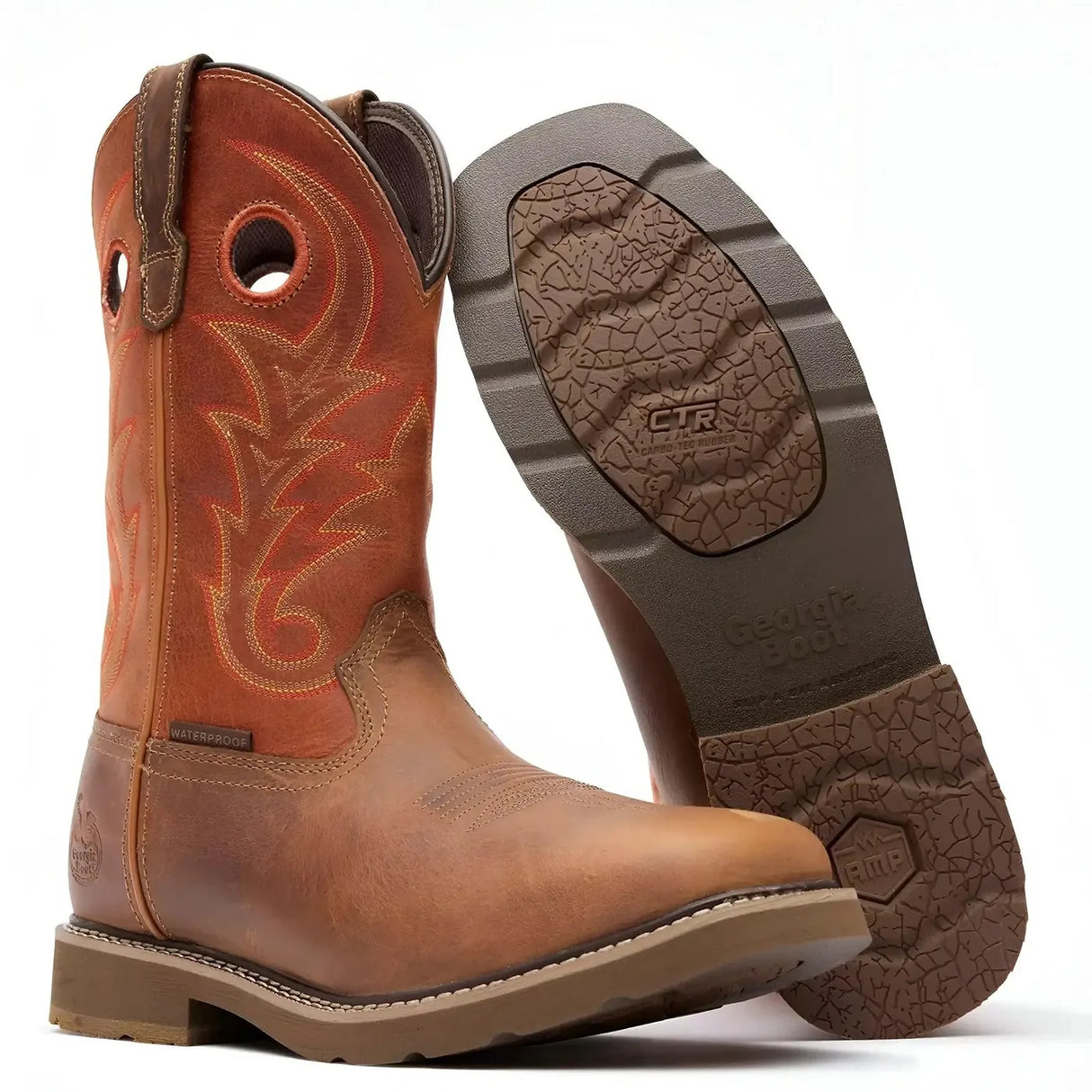 Georgia Boot Core 37 Western 11" Waterproof Pull-On Work Boot Brown Rust Sole
