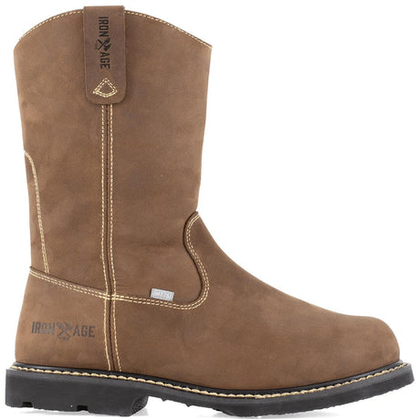 Iron Age Groundbreaker Composite-Toe 11 Inch Int Met Guard Pull-On Work Boot Brown Profile View