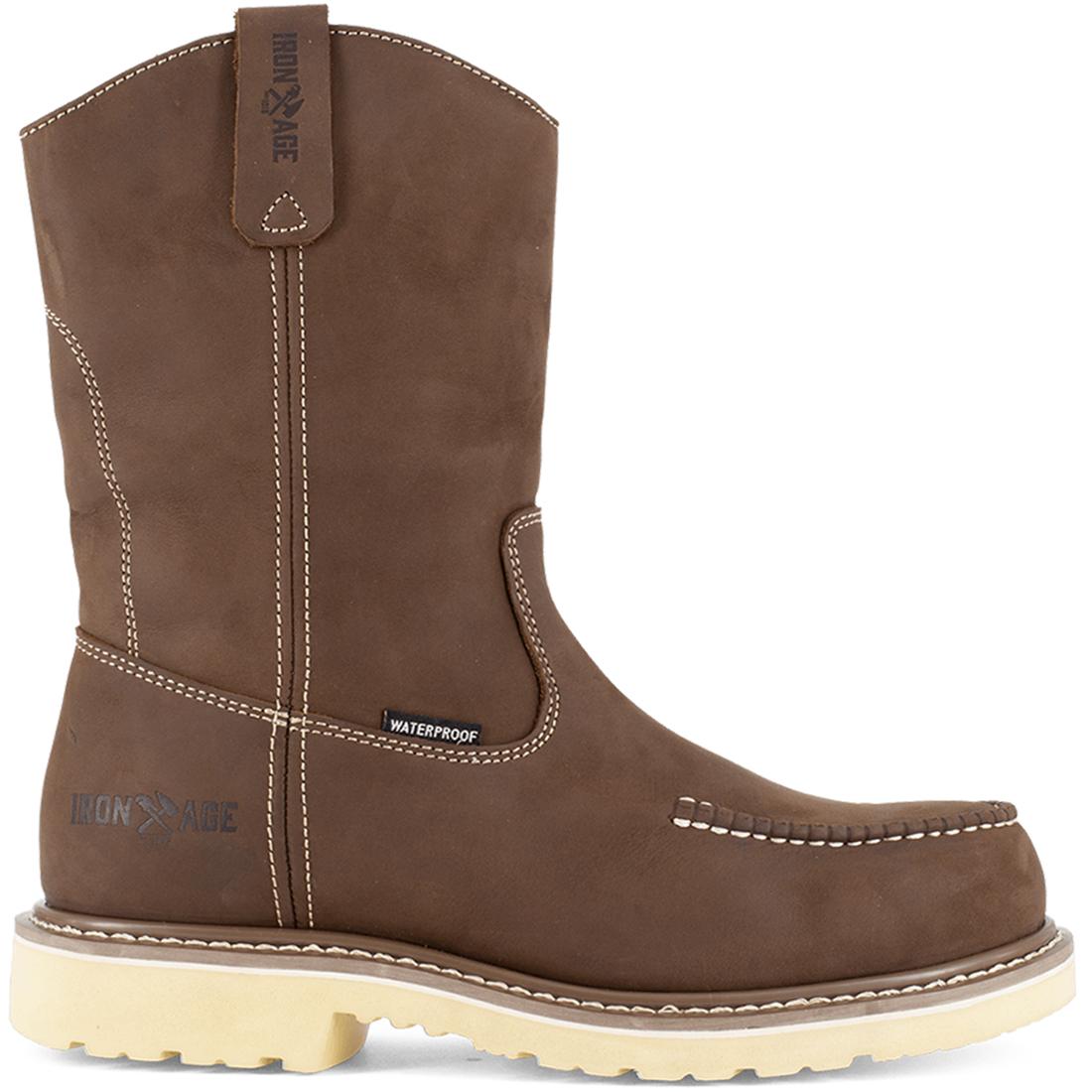 Iron Age Solidifier Composite-Toe 11 Inch Pull-On Moc Toe Waterproof Work Boot Brown Profile View
