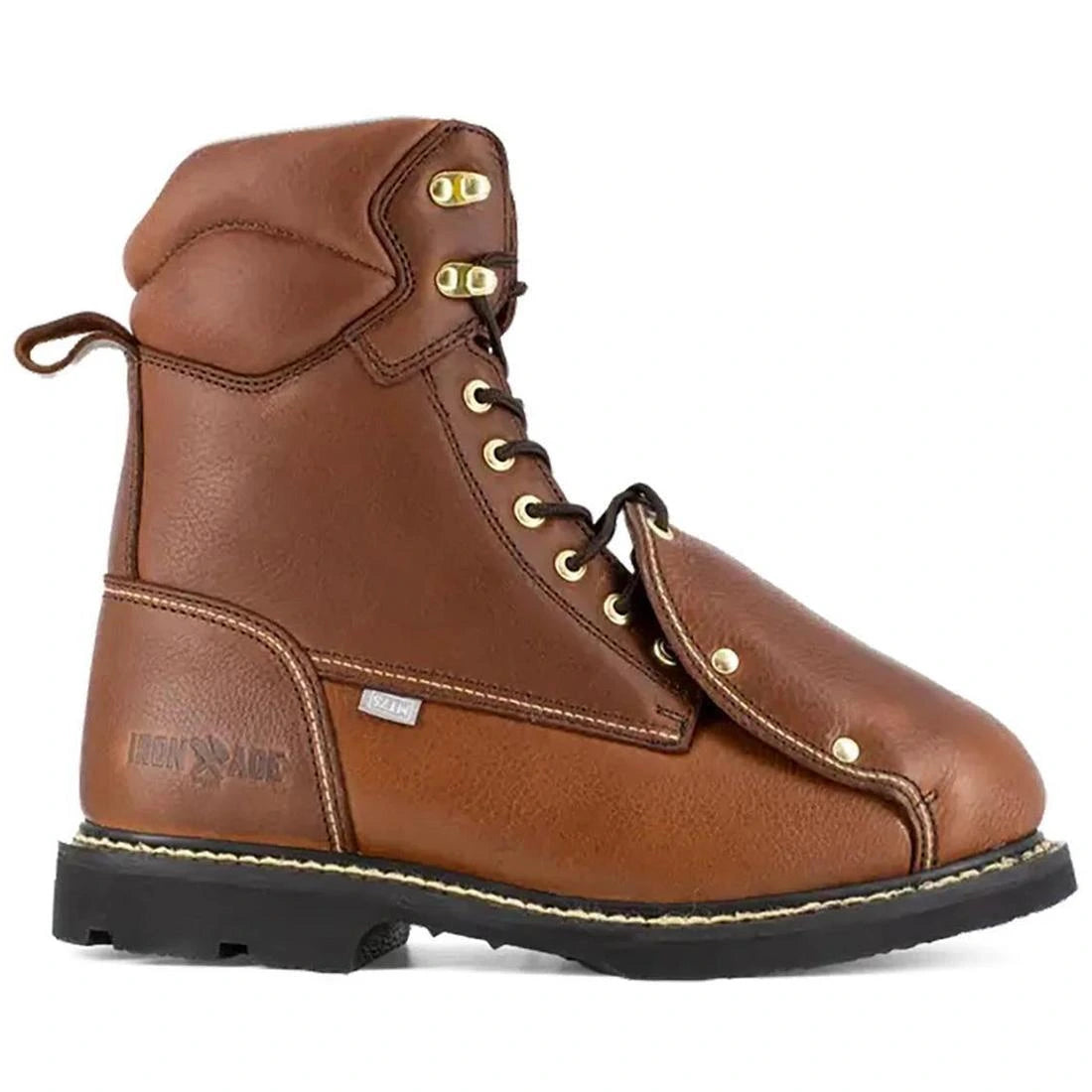Iron Age Groundbreaker Steel-Toe Ext Met guard 8 inch Work Boots Brown Profile View