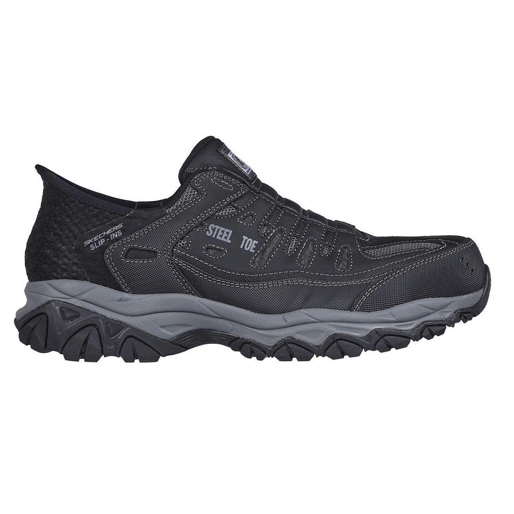Skechers Work Men's Cankton Faison Slip ins Steel-Toe Shoe Black Profile View