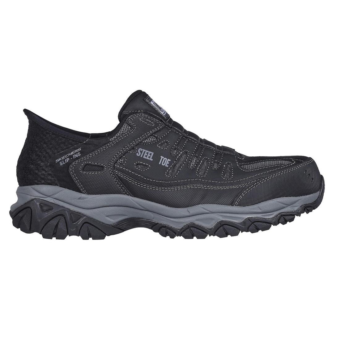 Skechers Work Men's Cankton Faison Slip ins Steel-Toe Shoe Black Profile View