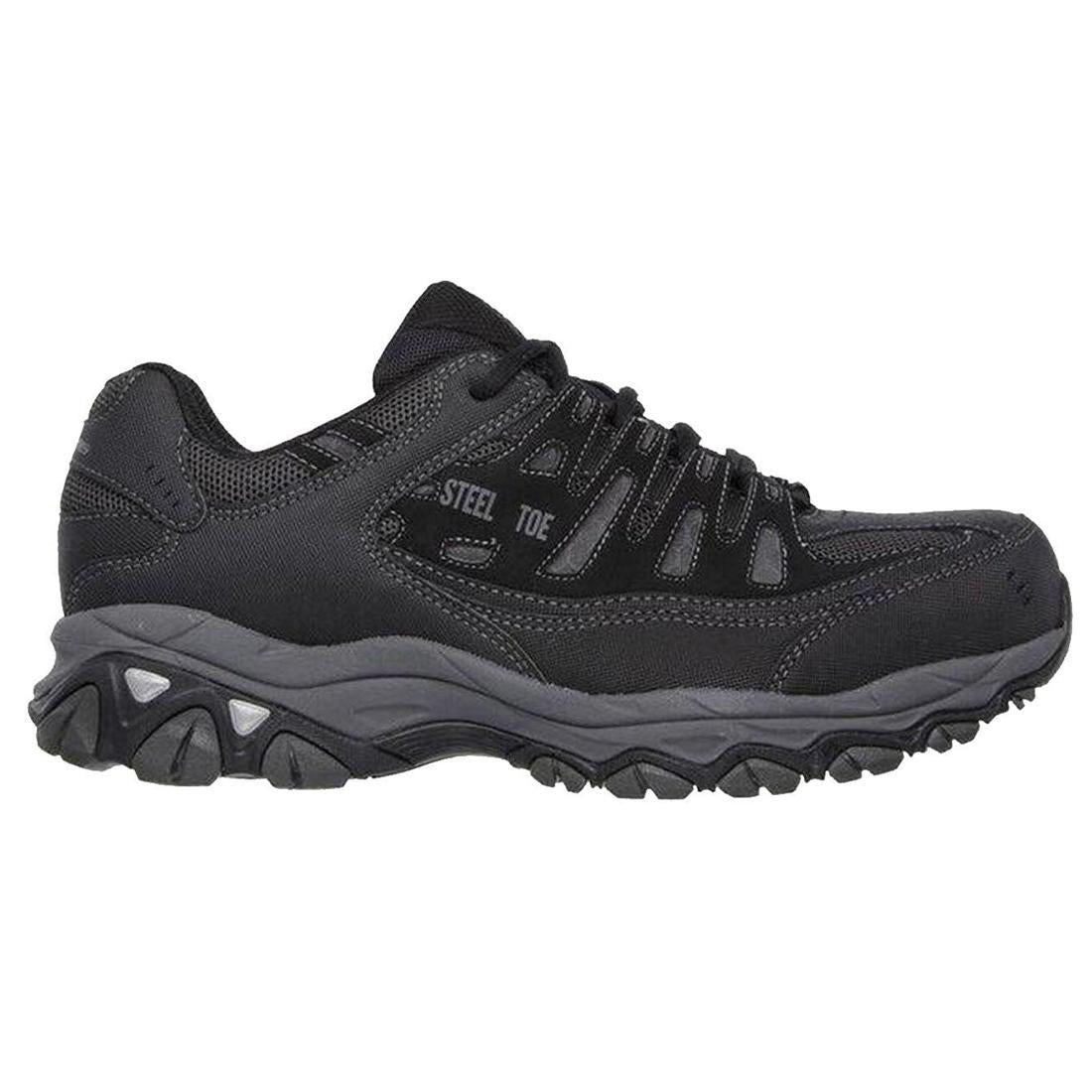 Skechers Work Men's Cankton Relaxed Fit Steel-Toe Shoe Black Profile View
